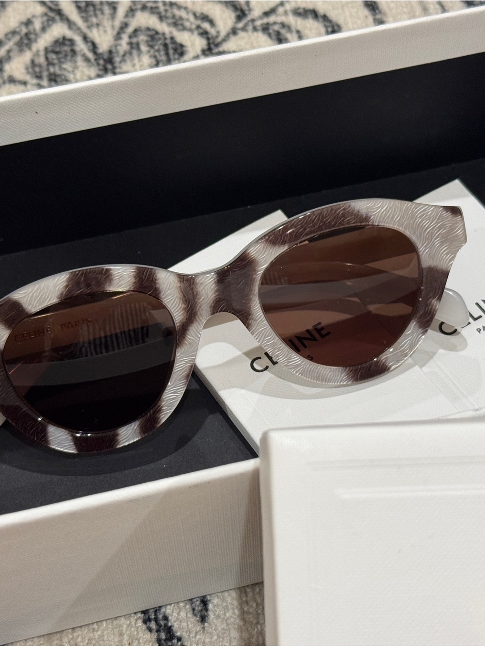 Celine Mini 01 Sunglasses in Acetate Zebra Print 🦓 Animal in Brown and White